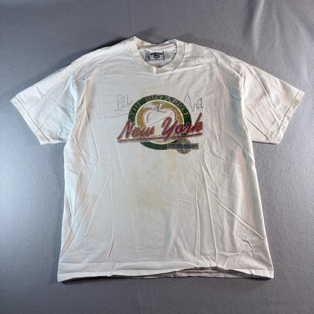 Vintage Lee New York The Big Apple Graphic T-Shirt Mens XL White Made in USA 90s